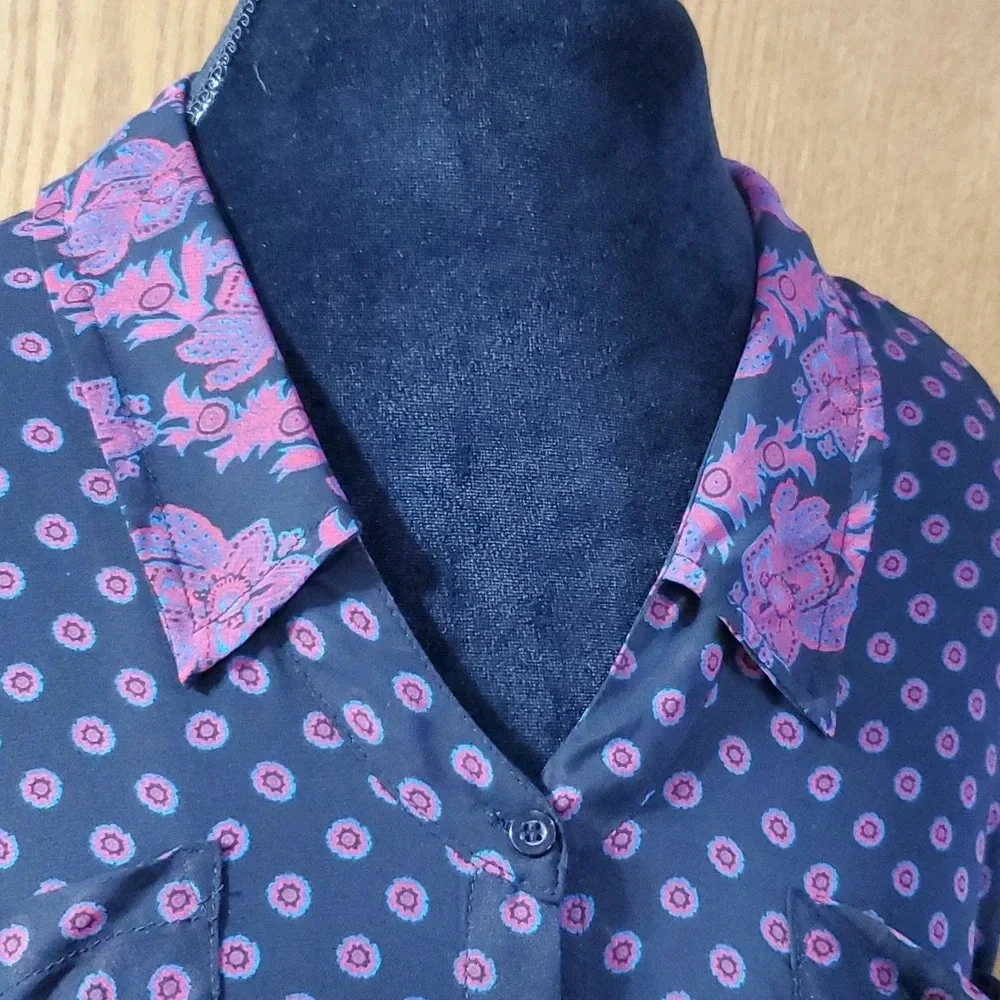 Free people navy purple medallion pattern sheer top